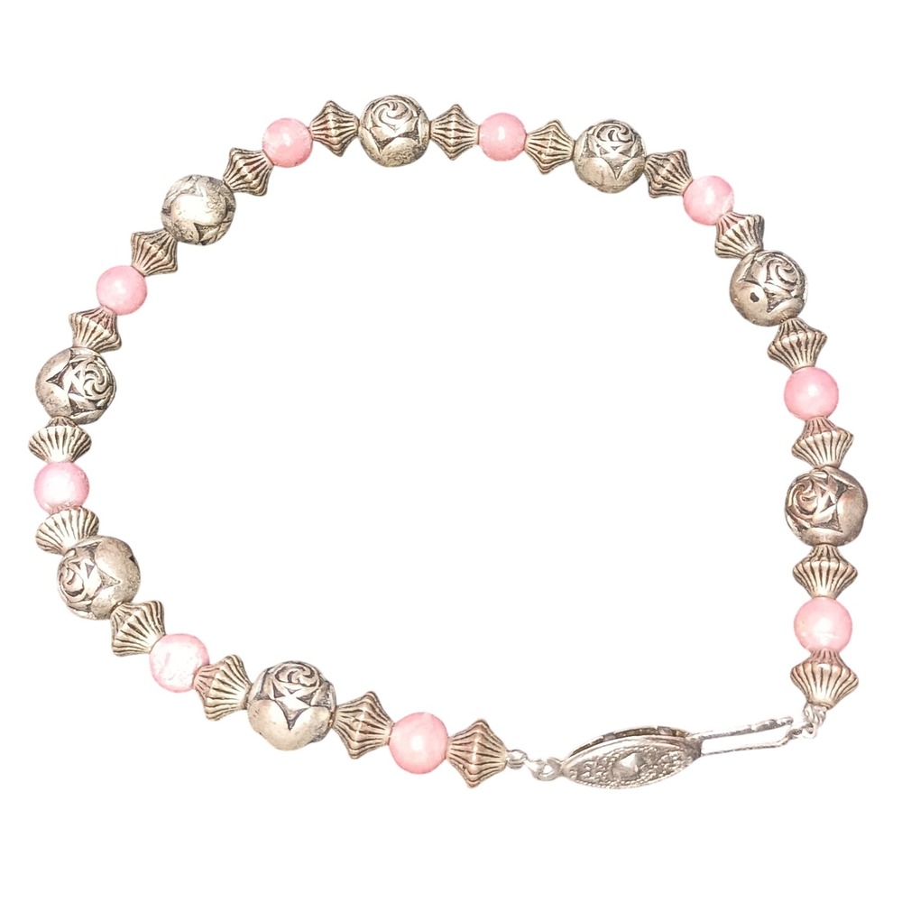 Ankle Bracelet Rhodochrosite‎ & Silver toned vintage SKUJ028